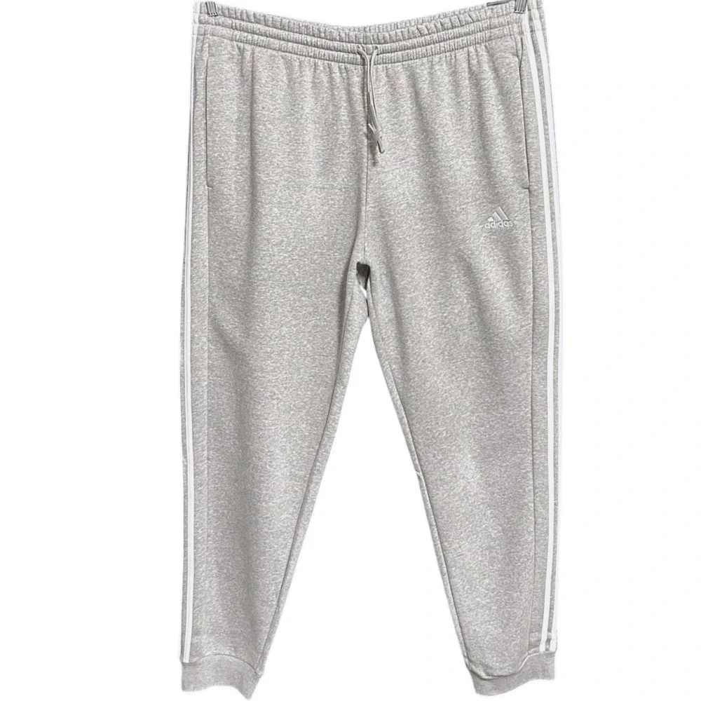 adidas Mens Fleece 3-Stripes Sweatpants 2XL Tall3 (38x38) Gray White Tapered Leg
